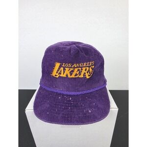 Vintage Purple Corduroy LOS ANGELES LAKERS Hat NBA Amapro Zipperback Rope READ